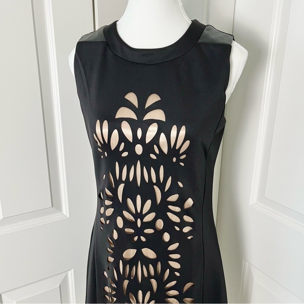 Papillon Black Dress with Laser Floral Cutouts - LBD, Mini, A-line, Size Small - Picture 3 of 16